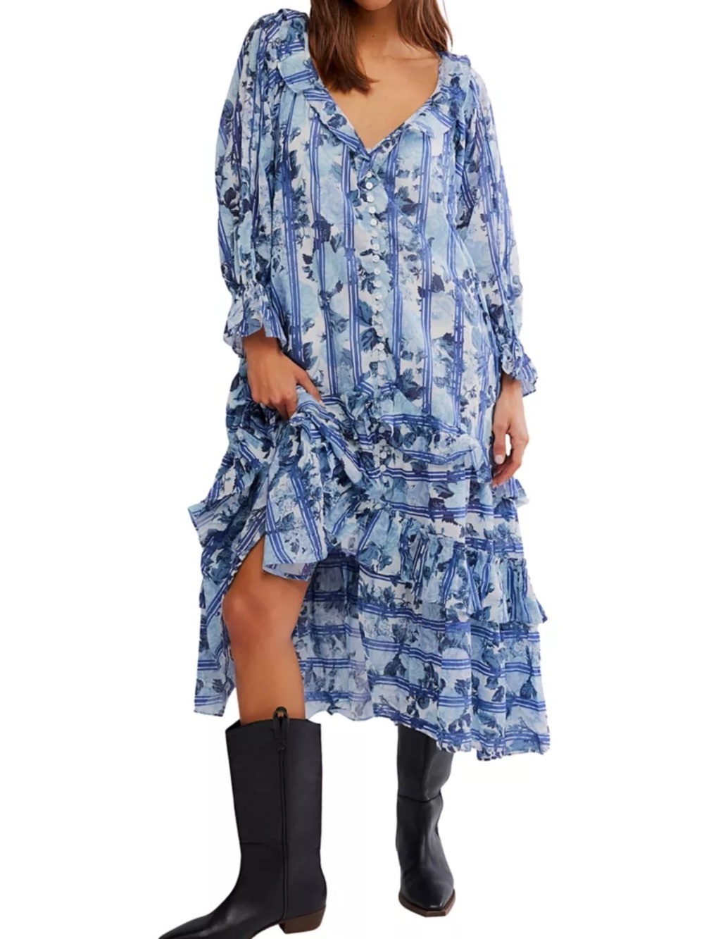 Free People Garden Wonders Maxi Dress in Blue Combo NWOT
